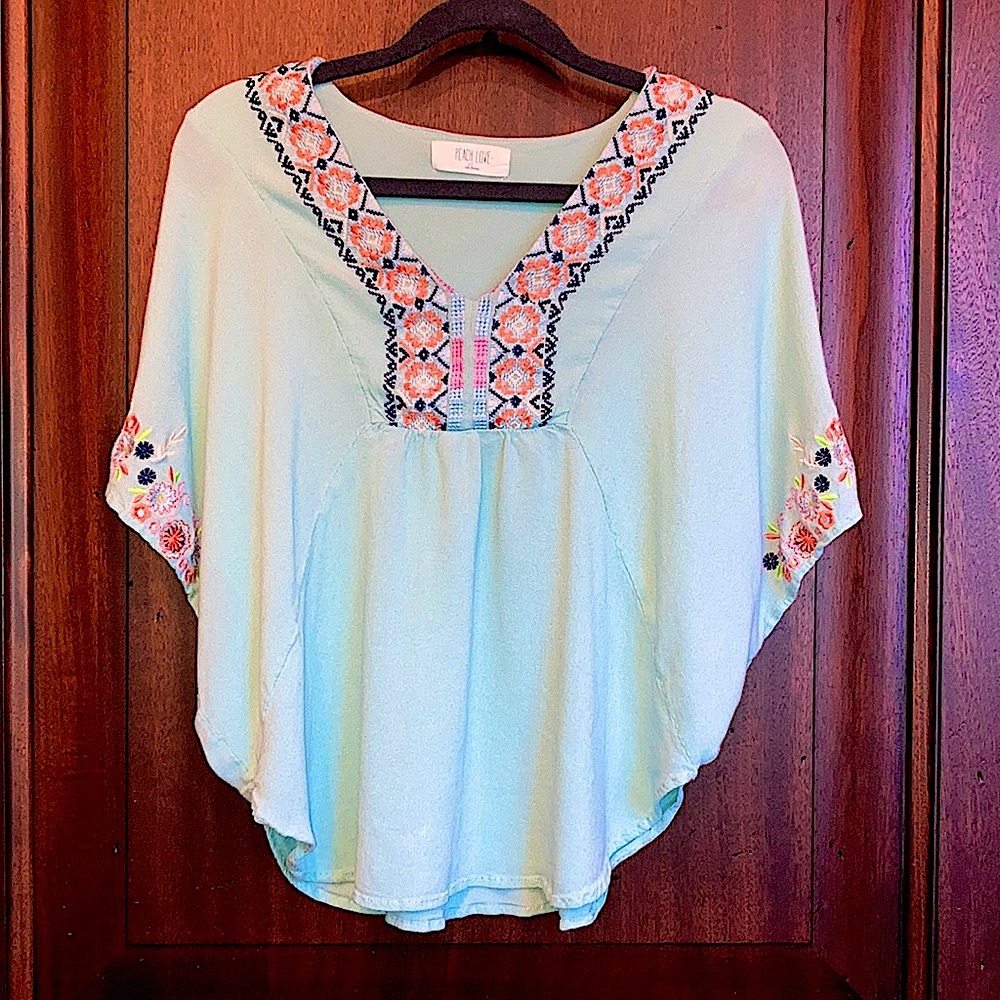 Peach Love California top teal boho chic